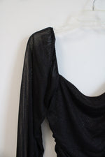 Jump Apparel Black Glitter Ruched Long Sleeved Bodycon Dress | XL