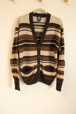 John Blair Vintage Brown Striped Wool Blend Cardigan | M