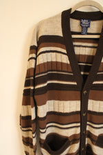 John Blair Vintage Brown Striped Wool Blend Cardigan | M
