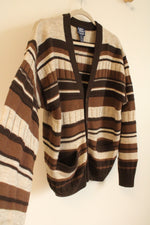 John Blair Vintage Brown Striped Wool Blend Cardigan | M