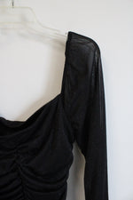 Jump Apparel Black Glitter Ruched Long Sleeved Bodycon Dress | XL