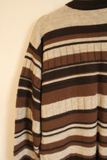 John Blair Vintage Brown Striped Wool Blend Cardigan | M