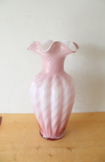 Vintage Fenton Pink Swirl Ruffled Edge Vase