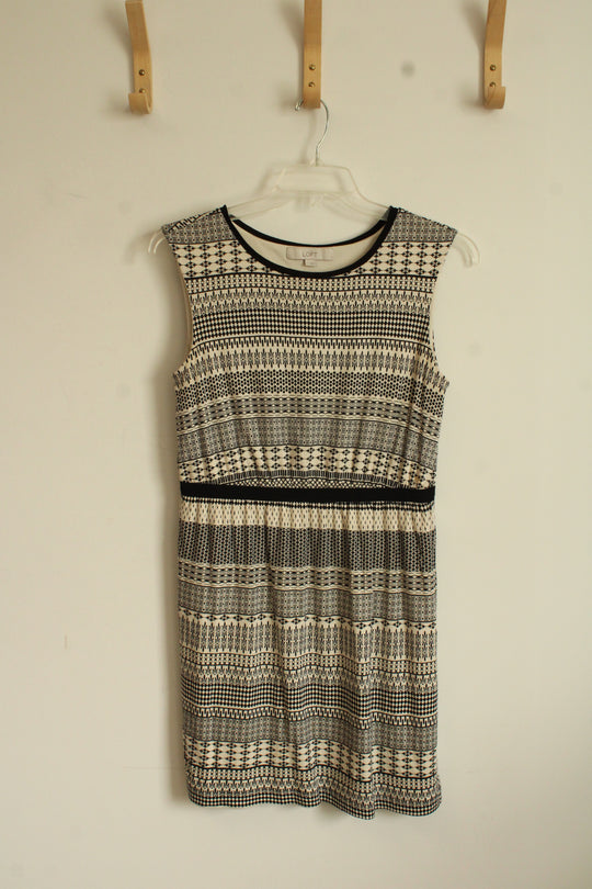 Loft Black and White Printed Lined Dress | M