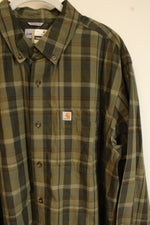 NEW Carhartt Green Plaid Button Down Cotton Shirt | XL