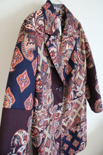 NEW Chico's Faux Suede Blue Tan & Burgundy Paisley Coat | 2 (12/14)