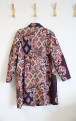 NEW Chico's Faux Suede Blue Tan & Burgundy Paisley Coat | 2 (12/14)