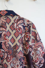 NEW Chico's Faux Suede Blue Tan & Burgundy Paisley Coat | 2 (12/14)