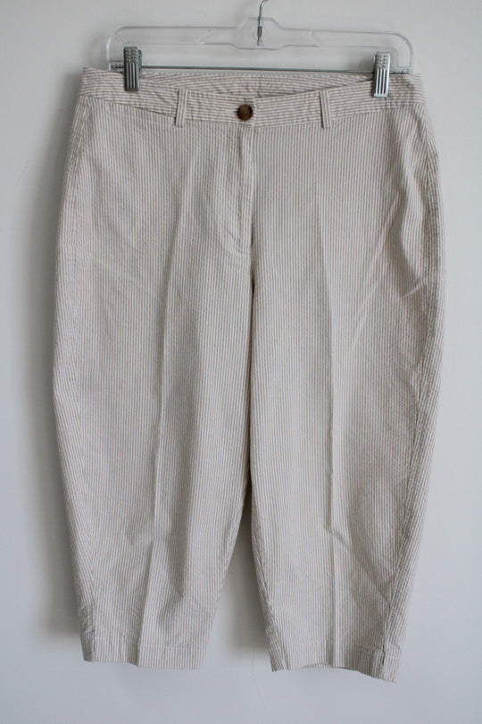 L.L. Bean Tan & White Striped Capri Pants | 10 Regular