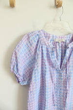 LOFT Purple & Blue Gingham V-Neck Top | XS