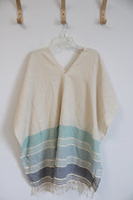 Tribe Alive Caftan White with Seafoam and Blue Stripes Beach Cover Up | One Size