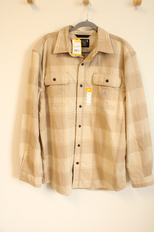 NEW Carhartt Tan Plaid Loose Fit Flannel | L
