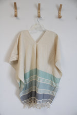 Tribe Alive Caftan White with Seafoam and Blue Stripes Beach Cover Up | One Size