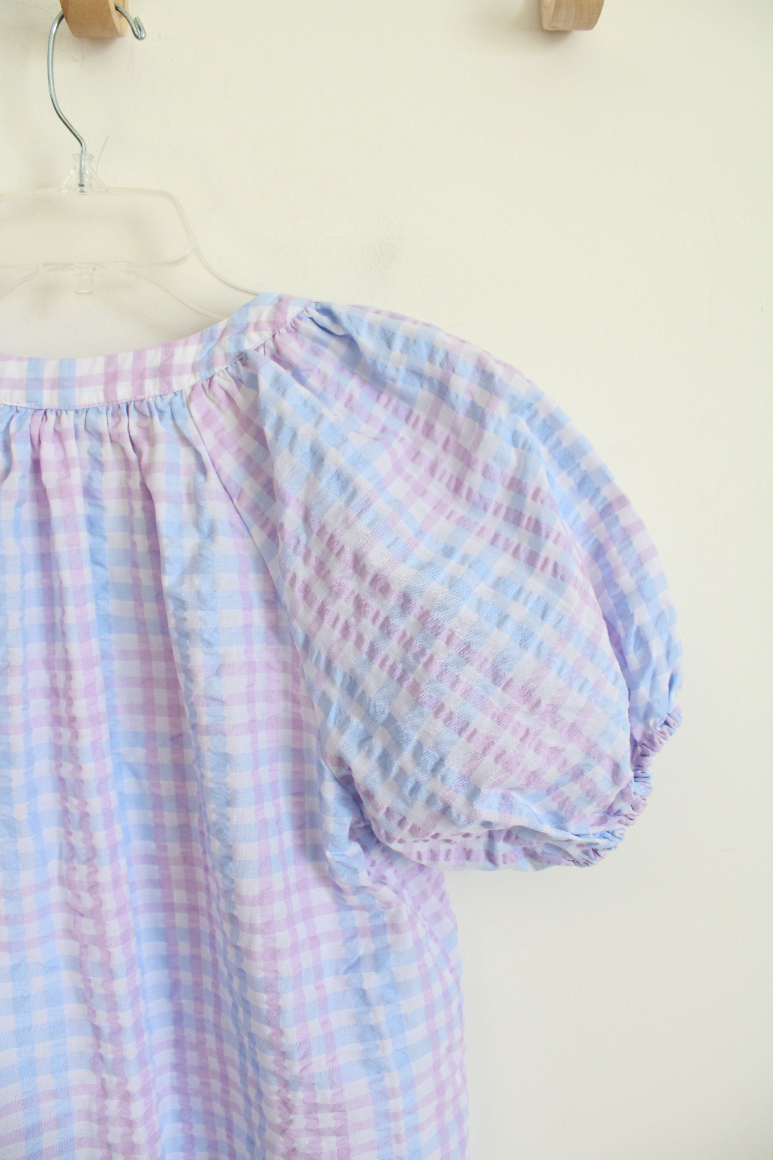 LOFT Purple & Blue Gingham V-Neck Top | XS
