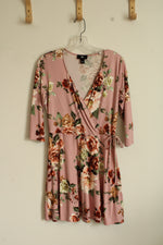 iZ Byer Pink Floral Wrap Dress with 3Q Sleeves | L