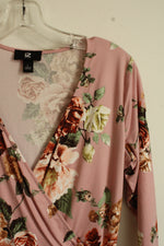iZ Byer Pink Floral Wrap Dress with 3Q Sleeves | L