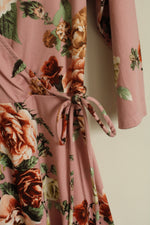 iZ Byer Pink Floral Wrap Dress with 3Q Sleeves | L