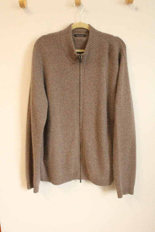 Saks Fifth Avenue Brown Cashmere Zip Up Sweater | XXL