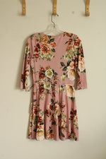 iZ Byer Pink Floral Wrap Dress with 3Q Sleeves | L