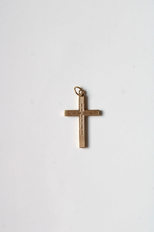 14K Yellow Gold Etched Cross Pendant