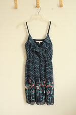 Lauren Conrad Navy and Pink Floral Dress with V Neck | 8