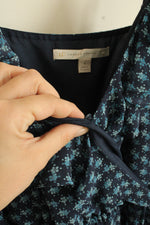 Lauren Conrad Navy and Pink Floral Dress with V Neck | 8