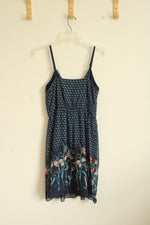 Lauren Conrad Navy and Pink Floral Dress with V Neck | 8
