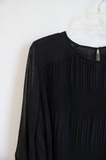 Express Black Pleated Long Sleeved Blouse | M