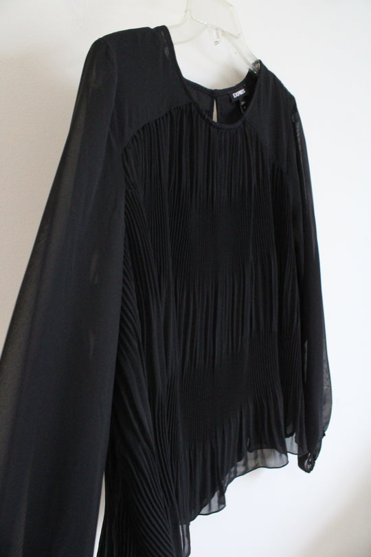 Express Black Pleated Long Sleeved Blouse | M