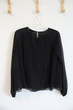 Express Black Pleated Long Sleeved Blouse | M