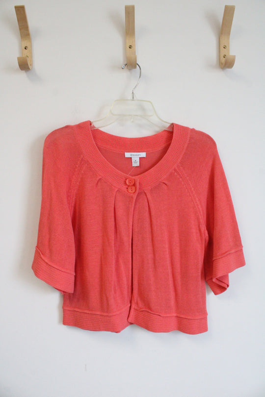 NEW Dressbarn Coral Pink Buttoned Short Sleeved Cardigan | M