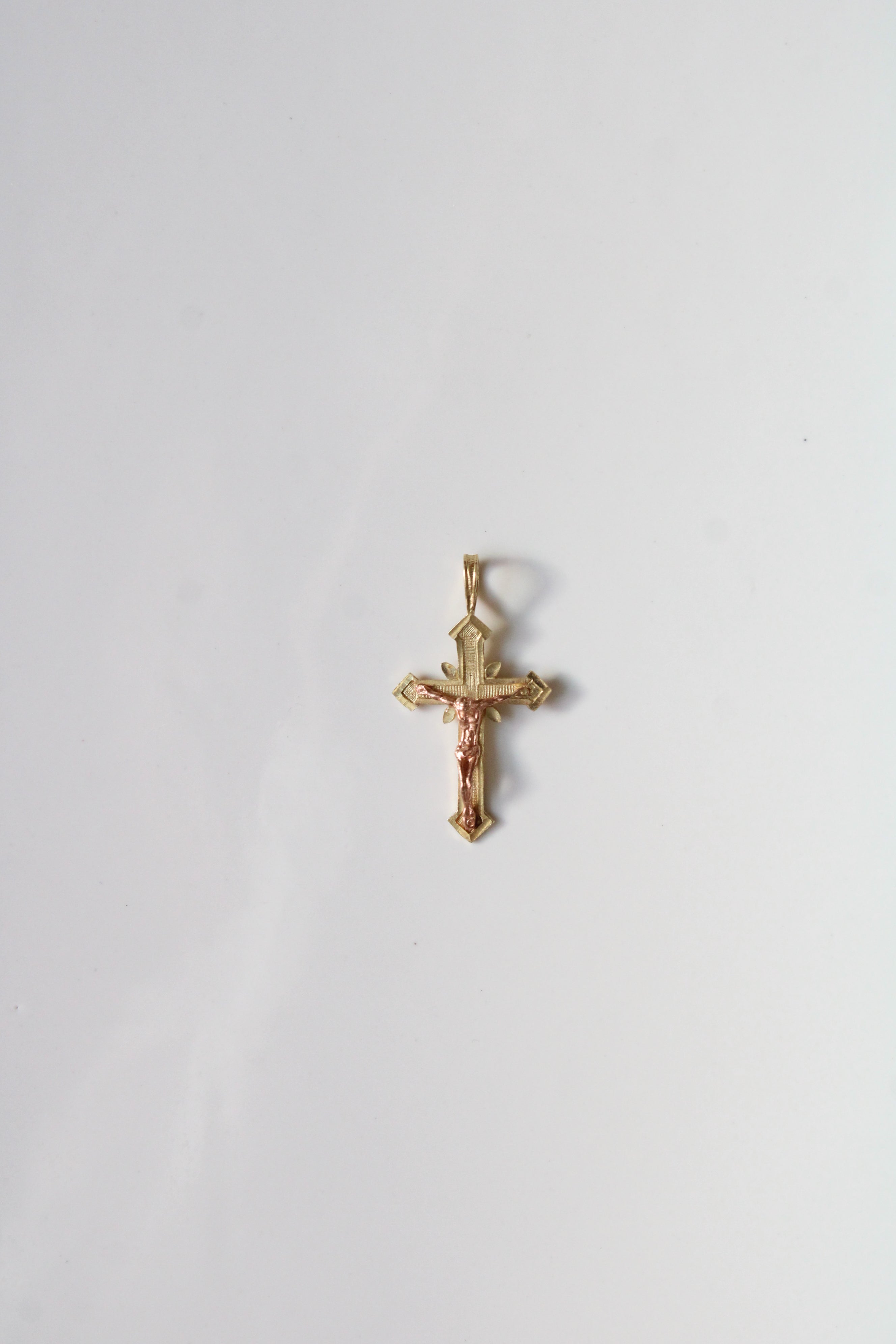 14K Two-Tone Rose & Yellow Gold Jesus On The Cross Crucifix Necklace Pendant