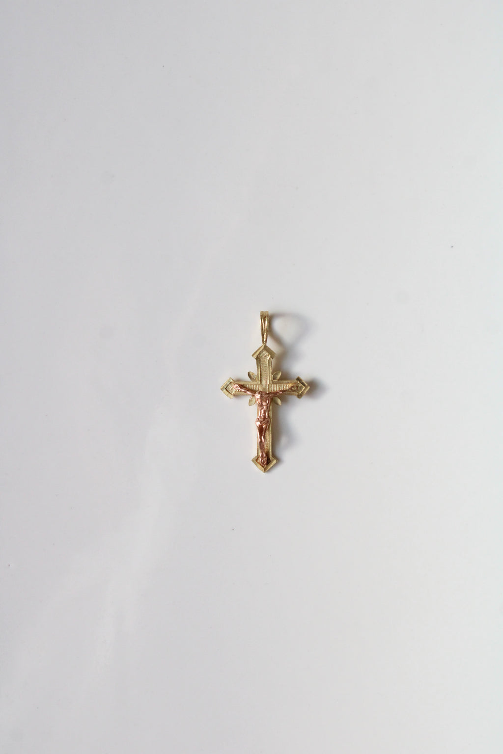 14K Two-Tone Rose & Yellow Gold Jesus On The Cross Crucifix Necklace Pendant