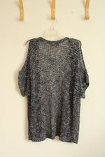 NEW Christopher & Banks Marbled Blue Knit Cold Shoulder Open Sweater | XL