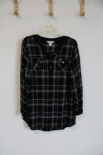 Christopher & Banks Black and White Checker 3 Button Up Long-Sleeved Shirt | M