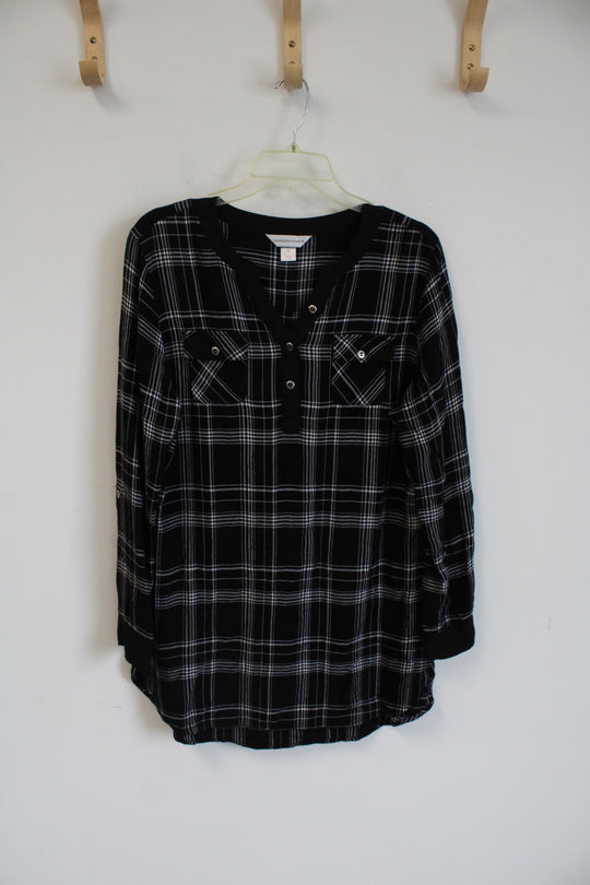Christopher & Banks Black and White Checker 3 Button Up Long-Sleeved Shirt | M