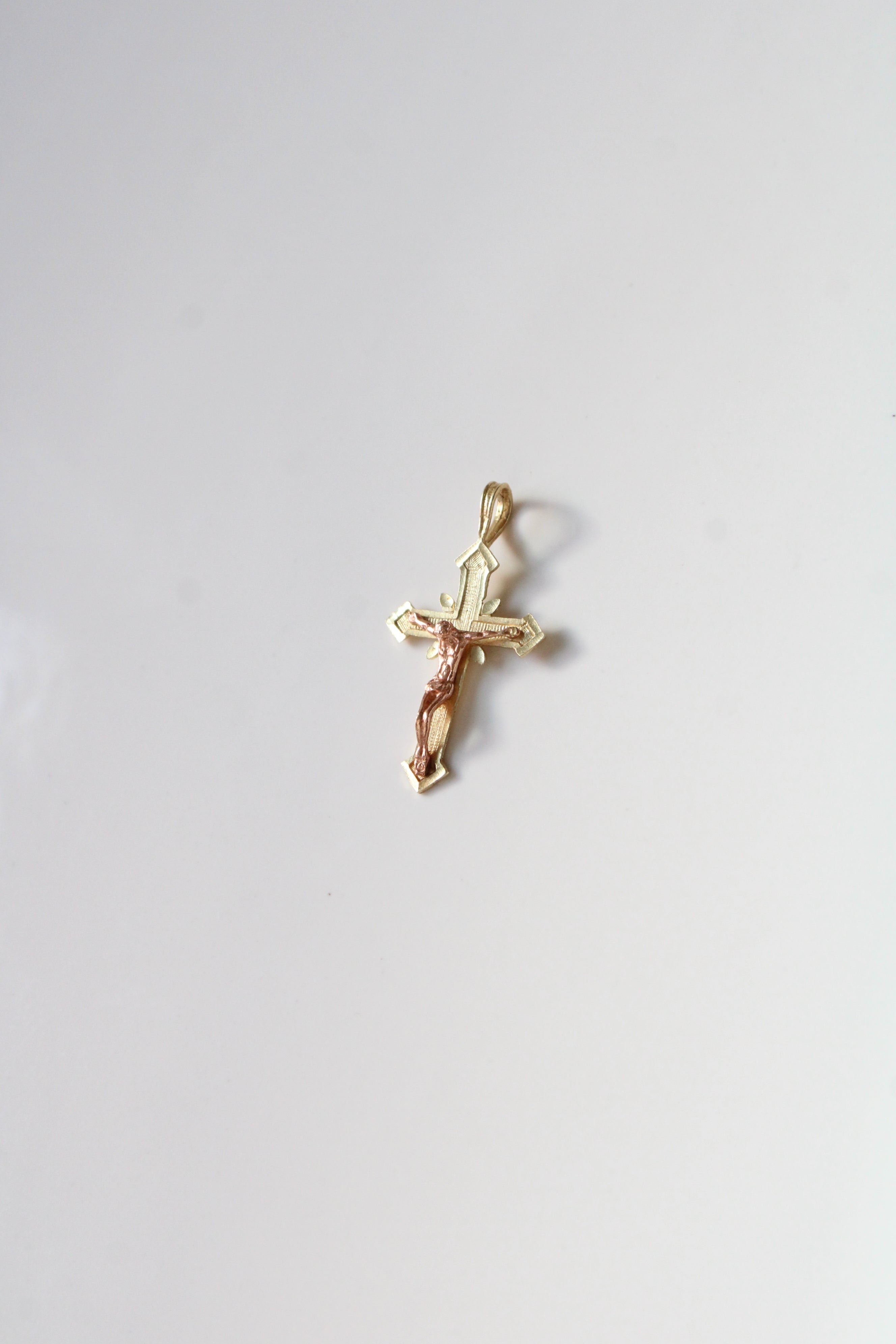 14K Two-Tone Rose & Yellow Gold Jesus On The Cross Crucifix Necklace Pendant