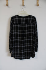 Christopher & Banks Black and White Checker 3 Button Up Long-Sleeved Shirt | M