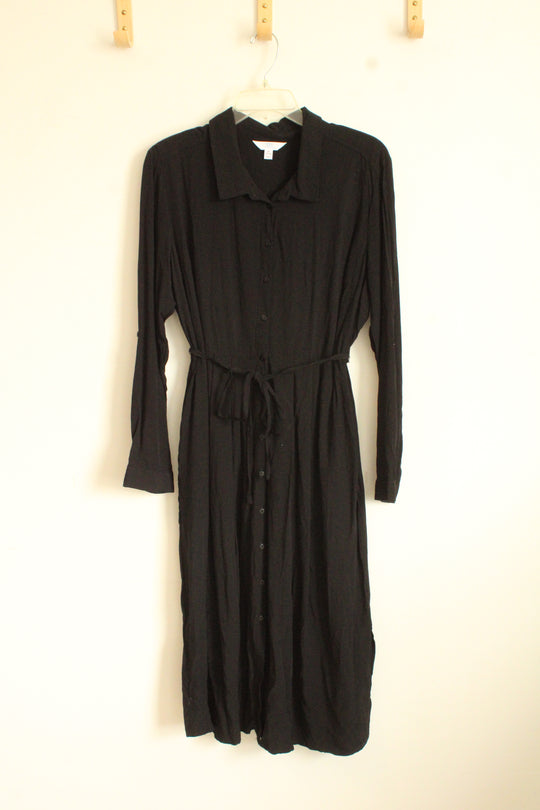 Time & Tru Black Long Sleeved Button Up Dress | XL