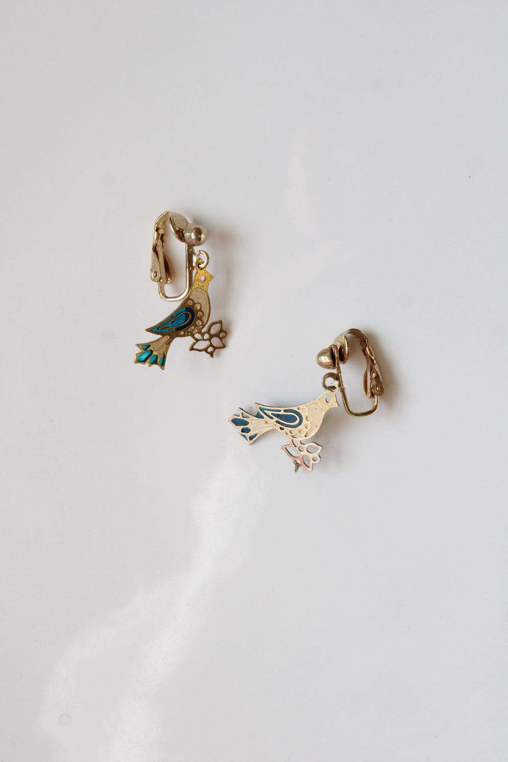 Vintage Delicate Bluebird Gold Coated Sterling Clip On Earrings