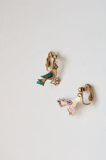 Vintage Delicate Bluebird Gold Coated Sterling Clip On Earrings
