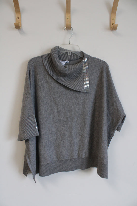 NEW Chico's Gray Rhinestone Cashmere Poncho Sweater | M