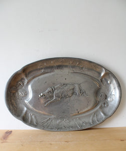 Vintage Kayserzinn #4344 Warthog & Pine Cones Pewter Platter