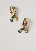 Vintage Delicate Bluebird Gold Coated Sterling Clip On Earrings