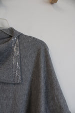 NEW Chico's Gray Rhinestone Cashmere Poncho Sweater | M