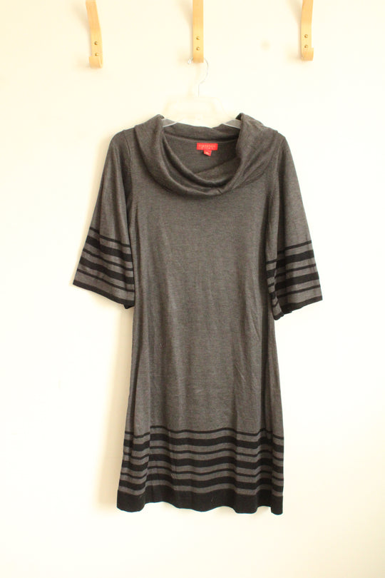 Signature by Sangria Gray and Black Flare Sleeve Sweater Dress | M