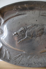 Vintage Kayserzinn #4344 Warthog & Pine Cones Pewter Platter