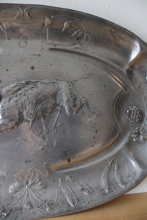 Vintage Kayserzinn #4344 Warthog & Pine Cones Pewter Platter