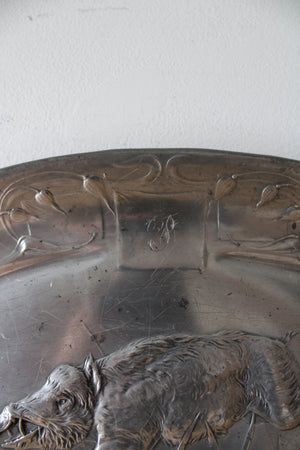 Vintage Kayserzinn #4344 Warthog & Pine Cones Pewter Platter