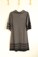 Signature by Sangria Gray and Black Flare Sleeve Sweater Dress | M